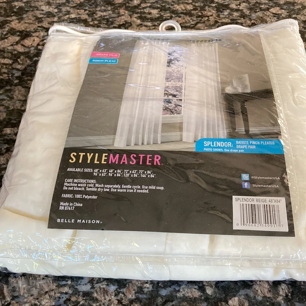 STYLE MASTER BELLE MAISON BATISTE PINCH PLEATED DRAPE PAIR 48x84 SPLENDID BEIGE
